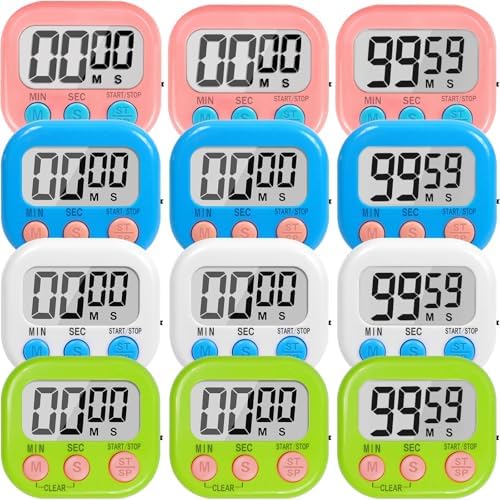 12 Pack Digital Kitchen Timers, Loud Alarm, Large LCD