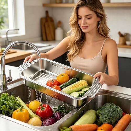 Over The Sink Strainer Basket Expandable Washing Colander Basket