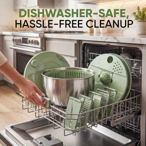 Stainless Steel Salad Spinner, 5.3 Qt Lettuce Dryer with Slicer &