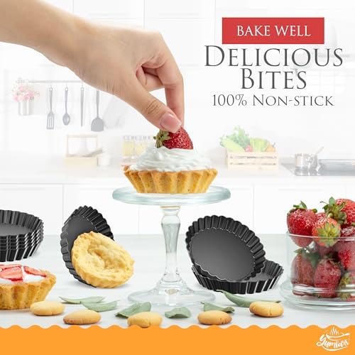 4 Inch Round Tart Pan 8 Pieces, False Bottom Pie Pan, Deep Fluted Tart