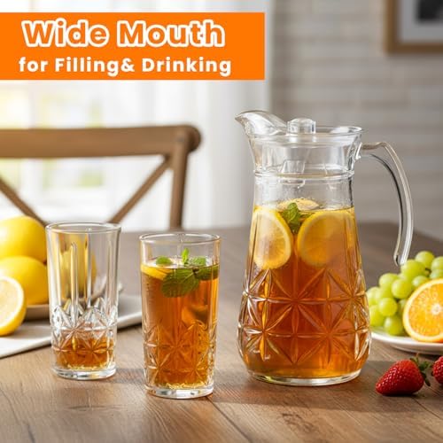 LemonRoad 7 Pcs Glasses Pitcher Drinkware Set 54oz Pitcher Carafe and