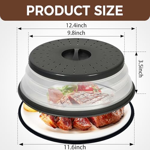 12 Inchs Microwave Splatter Cover & Silicone Mat, Black