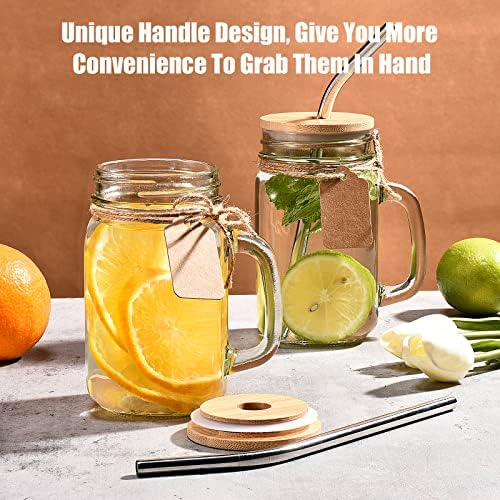 TANGLONG 16 oz Mason Jars with Handle, Mason Jar Cups, 12Pack