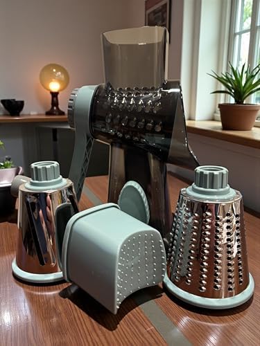 Rotary Cheese Grater, Hand Crank, 3 Stainless Steel Blades