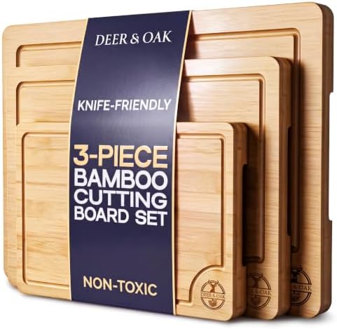 Pre-Oiled, Non Toxic 3-Piece Bamboo Cutting Board Set of 3, Pre-Oiled