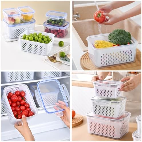 3 PCS Fruit Storage Containers for Fridge Food Storage Container Set