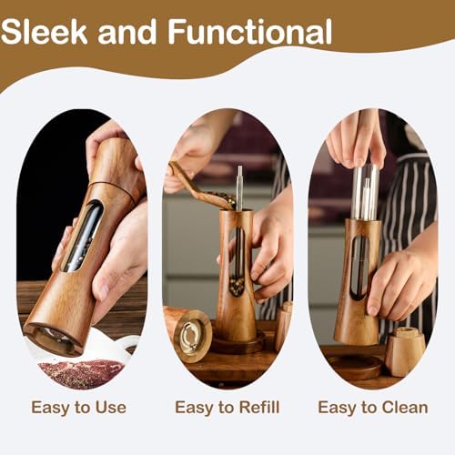 2 Pack Wooden Salt and Pepper Grinder Set, 8 Inch