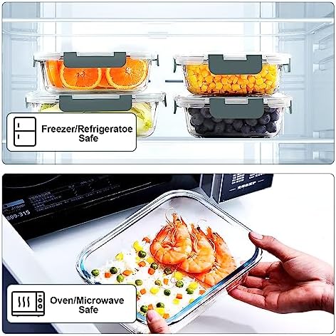 VERONES Glass Meal Prep Containers Set, 10 Pack, Grey
