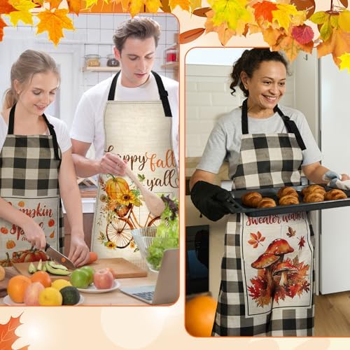 6 Pcs Thanksgiving Fall Kitchen Aprons with Pockets, Vivid