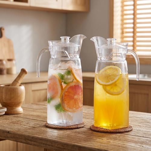 Elsjoy 2 Pack 42 oz Plastic Pitcher with Lid, Clear Acrylic Water