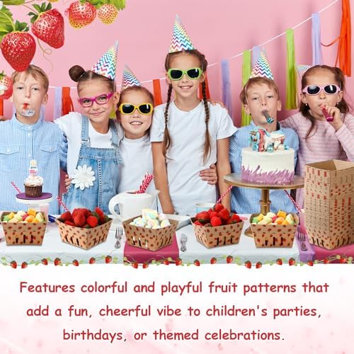 AmazingSpark 100 Pcs Berry Baskets, Strawberry Pattern Square