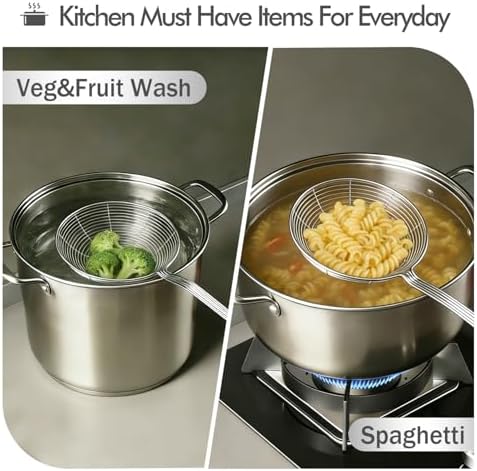 5.3 Inch Spider Strainer With Mesh Fatsoff Soup Scoop,Slotted Spoon