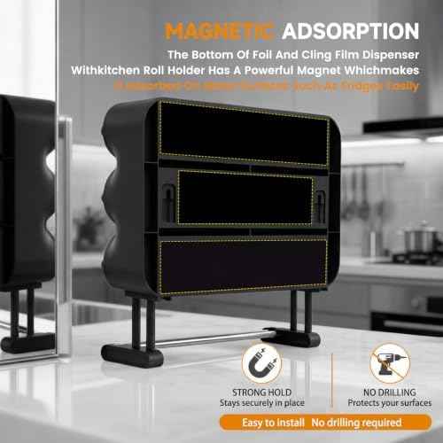 4-in-1 No-Drill & Magnetic Plastic Wrap Dispenser with Cutter