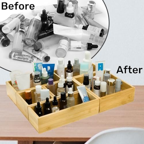 ZAVOOS 5 Pieces Bamboo Drawer Organizer, Multi-Use Storage Tray