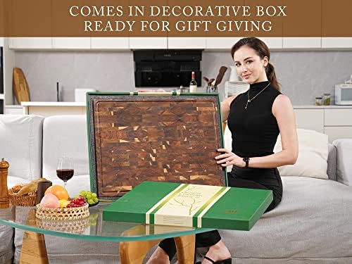 AZRHOM Acacia End Grain Wood Cutting Board, 24 x 18 x 2 in