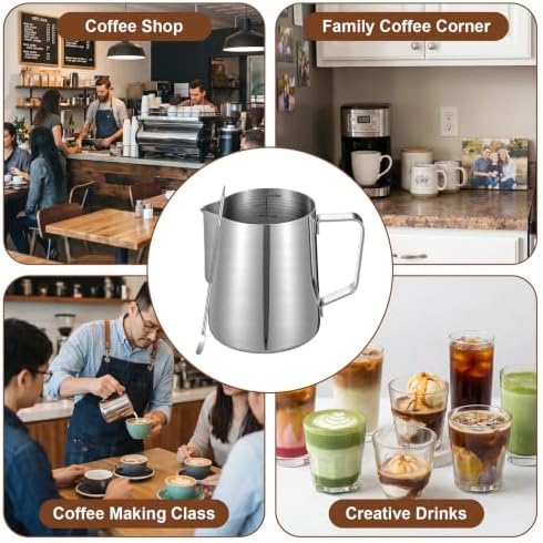 4 Pcs 20oz Stainless Steel Milk Frothing Pitcher Kit with Latte Art