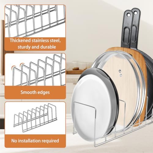 2 Pcs Pot Lid holders, Stainless Steel Dish Plate Rack for Pots & Pans