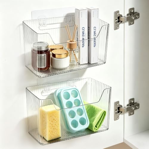 Pensino 2 Pack Adhesive Cabinet Door Organizer Storage Caddy, Clear