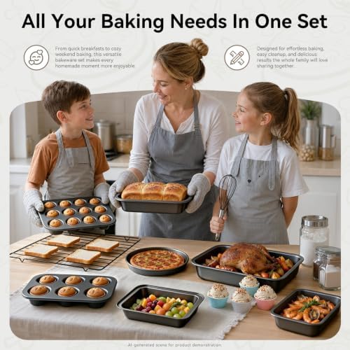 23-Piece Nonstick Bakeware Sets for Home Baking (Black)