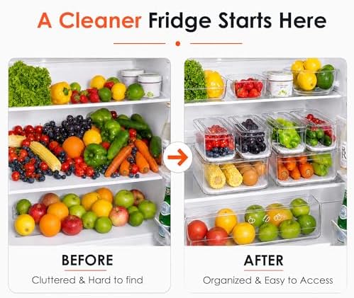 SMRCAD 6 Pack Clear Fridge Organizer Bins with Drain Trays - Stackable