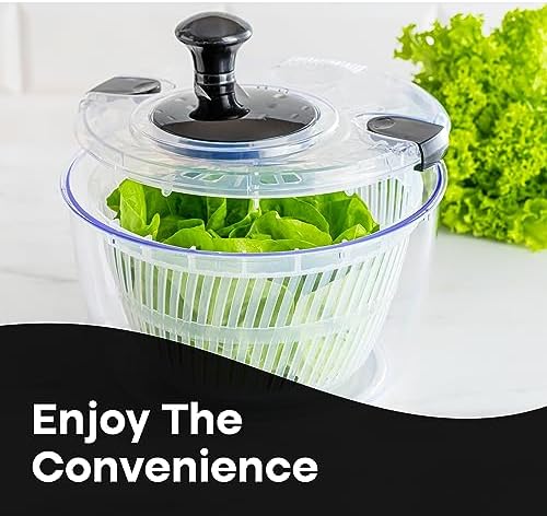 Joined Large Salad Spinner with Drain, Bowl, and Colander - Quick and Easy Multi-Use Lettuce Spinner, Vegetable Dryer, Fruit Washer, Pasta and Fries Spinner - 5.28 Qt