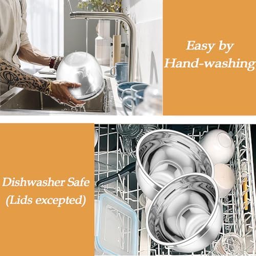 TeamFar Mixing Bowls, Stainless Steel Nesting Salad Bowls Set