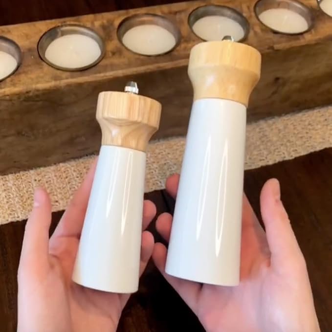 White Salt Grinder Wooden Pepper 8"+6" Salt Grinder Set Pepper Mill Salt & - Image 3