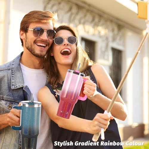 40 oz Shiny Tumbler with Handle and Straw,Stainless Steel Tumbler with