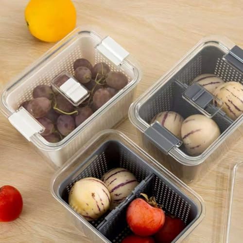 Vegetable Drain Crisper Box with Lid, Partitioned Food Storage
