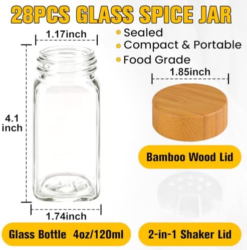 28PCS Spice Jars with Label, 4oz Glass Seasoning Containers with