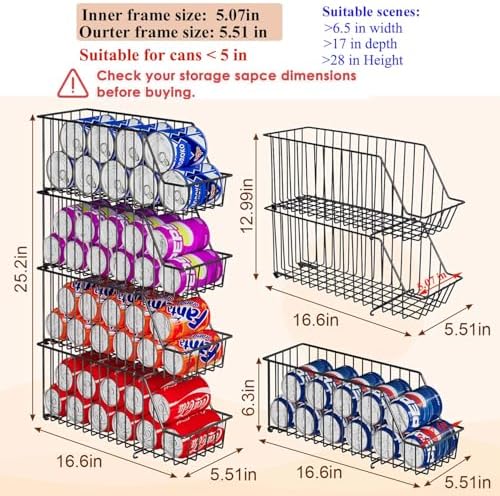 4-Tier Stackable Can Rack Organizer for Kitchen Pantry,Max Can Storage Holder,Durable Can Dispenser & Canned Goods Organizer for Fridge,Hold More 44 Cans, for Various Ounces of Canned Food Soda Drinks