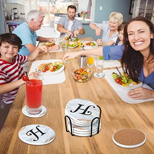 Monogrammed Coasters for Drinks Absorbents with Holder, Set of 6