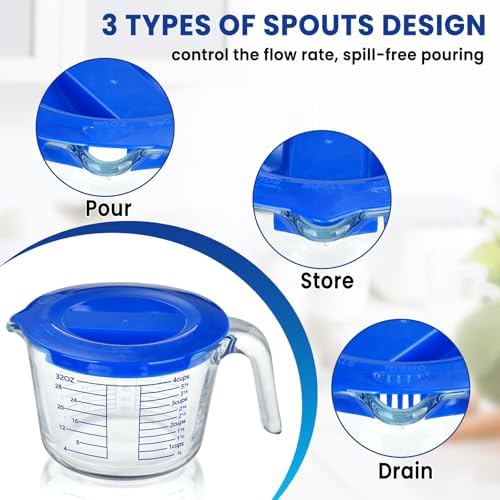 Glass Measuring Cup, 4 Cup Measuring Cup with Lid, High Borosilicate