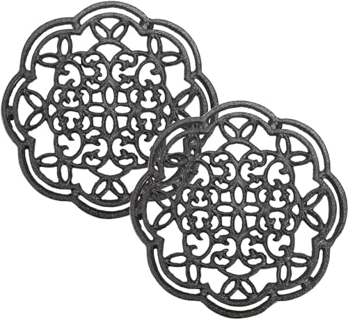 Yopay 2 Pack Cast Iron Trivet Heavy Duty, 7.7 inch Round Metal Trivet