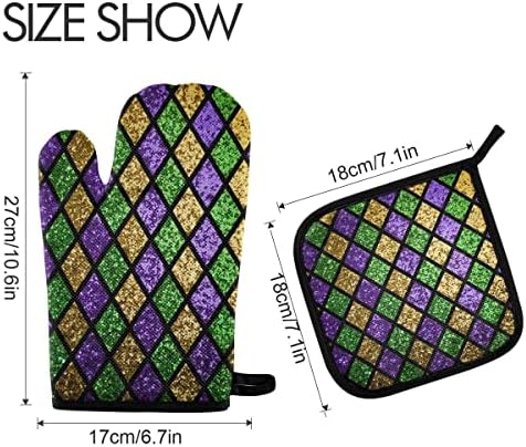 Oven Mitts Quilted Cotton Lining Shiny Green Potholders BBQ