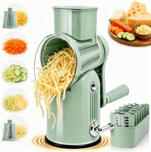 5-in-1 Rotary Cheese Grater and Vegetable Slicer, Green