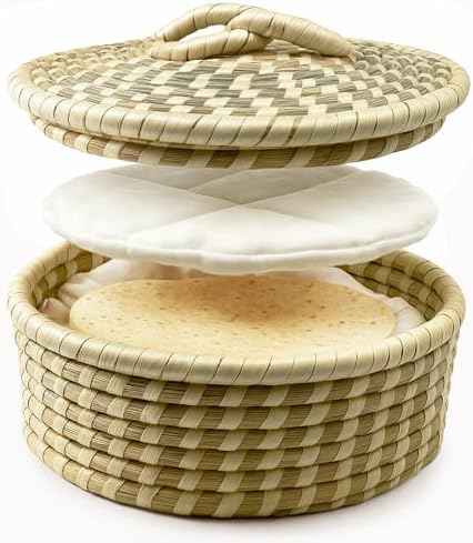 Handwoven Seagrass Tortilla Warmer Basket with Lid, 9.6" Breathable