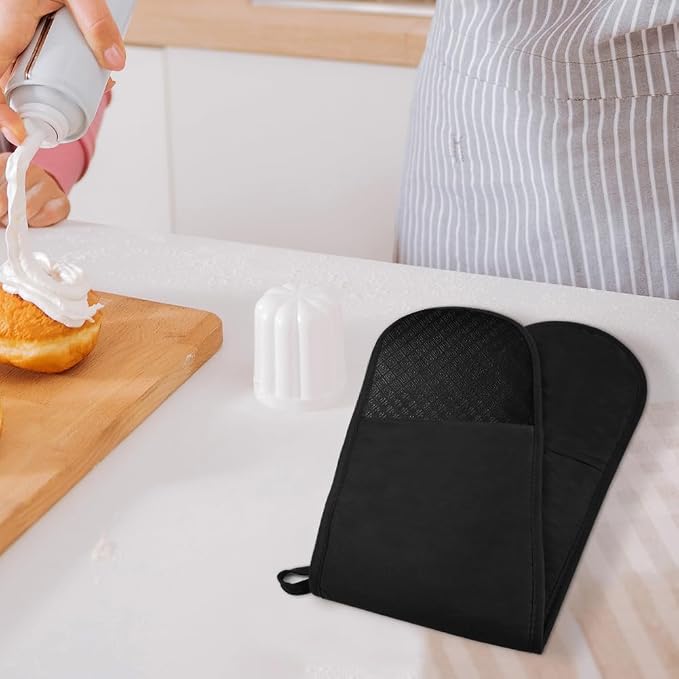 AUAUY Black Double Oven Mitts, 250°C/482°F Heat Resistant BBQ Mittens - Image 6