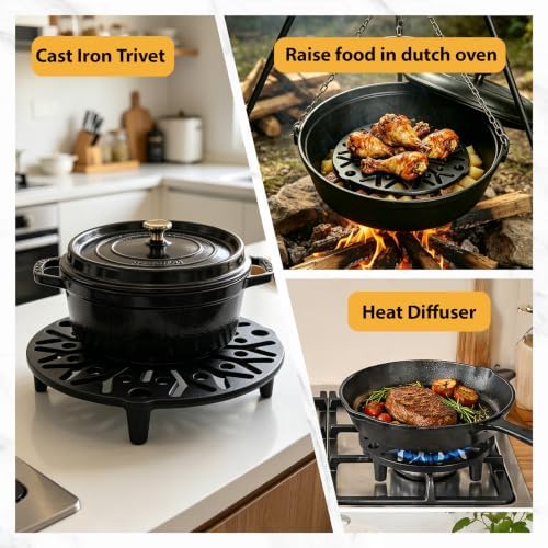 8 INCH Cast Iron Trivet, Meat Rack Grate for Raise Food in Dutch Oven