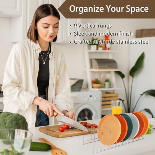 2 Pcs Pot Lid holders, Stainless Steel Dish Plate Rack for Pots & Pans
