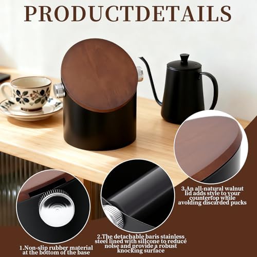 Coffee Knock Box with Lid,Stainless Steel Espresso Knock Box,Non-Slip