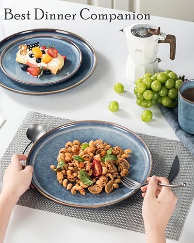 UNICASA 11 Inch Ceramic Dinner Plates Set of 4 – Large Blue Plates for
