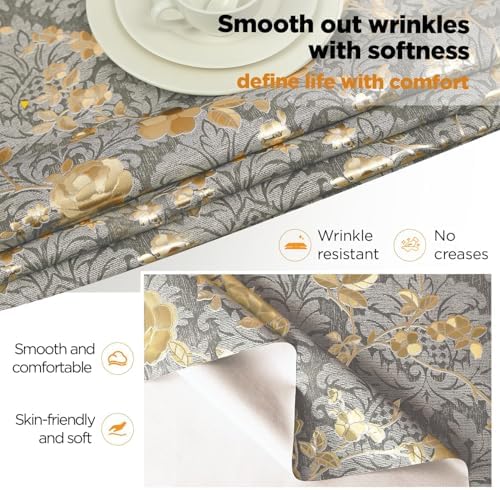 Rectangle PVC Table Cloth Elegant Gold Vine Flower Waterproof