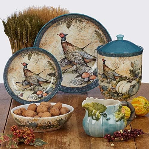 Harvest Gatherings 14 oz. Ceramic Fall Mugs, Set of 4 – Blue & White