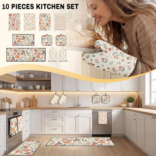 10 Pack Kitchen Decor and Accessories Set, Floral Orange