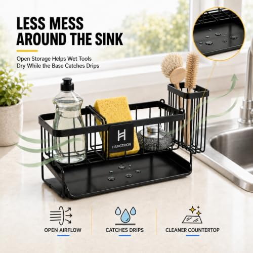 Kitchen Sink Organizer, Stainless Steel, Black