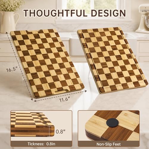 THETCHRY Checkered Cutting Board for Kitchen, Bamboo Wooden Cutting