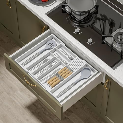 TIOPGHAD Expandable Bamboo Silverware Drawer Organizer Kitchen Tray