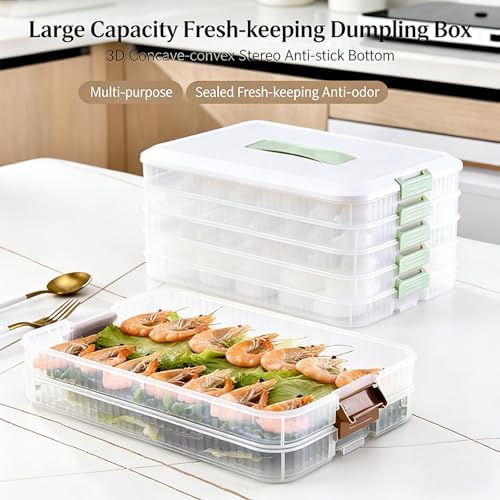 Refrigerator Dumpling Storage Box, 5-Layer, Green