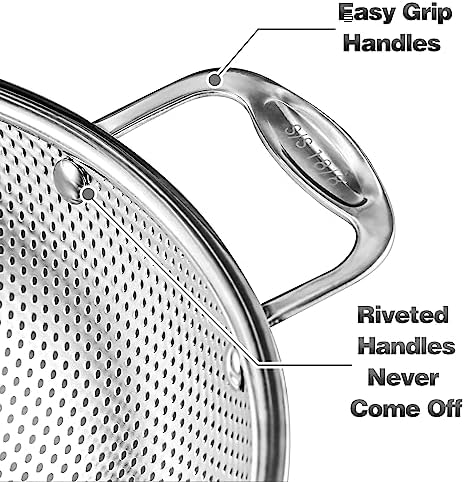 Tiawudi Large 6-Qt Colander, 18/8 Stainless Steel Mesh Strainer for